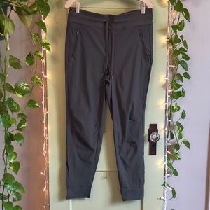 Women's Woven Trek Jogger Greyish Green Skinny Leg Zip Pocket L
